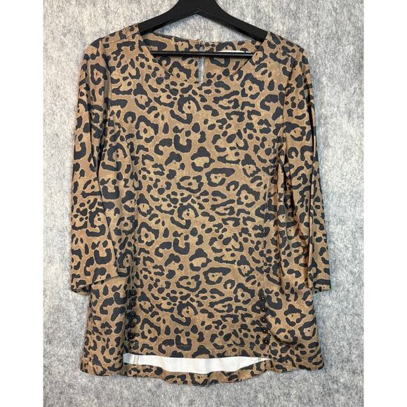 EUC Soft Surroundings Leopard Raelynn Scoop Neck 3/4 Sleeve Pullover - Medium - Picture 1 of 6